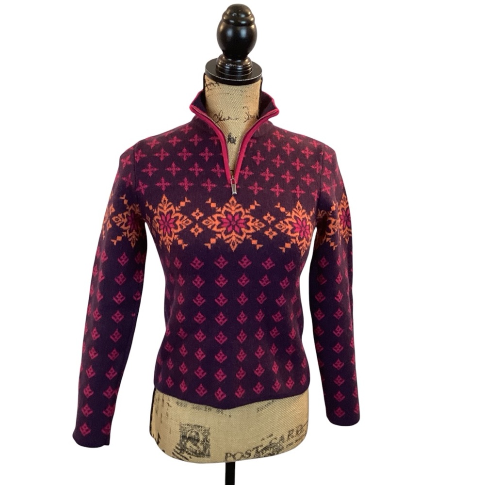 NEVE 1/4 Zip Pullover 100% Wool Sweater Purple Pink Orange